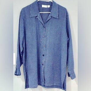 ELISABETH by LIZ CLAIBORNE Navy & White Plaid Button Down Shirt Top Size 20